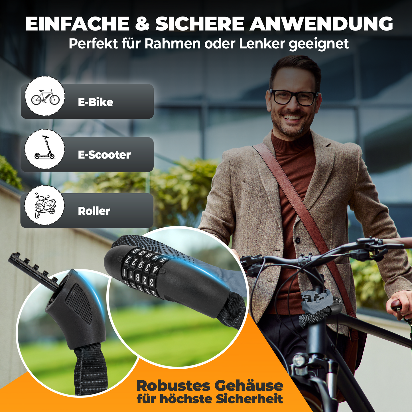 firstsafe® Fahrrad Kettenschloss mit Zahlencode