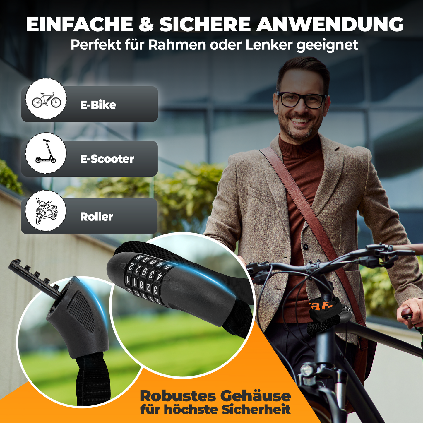 firstsafe® Fahrrad Kettenschloss mit Zahlencode