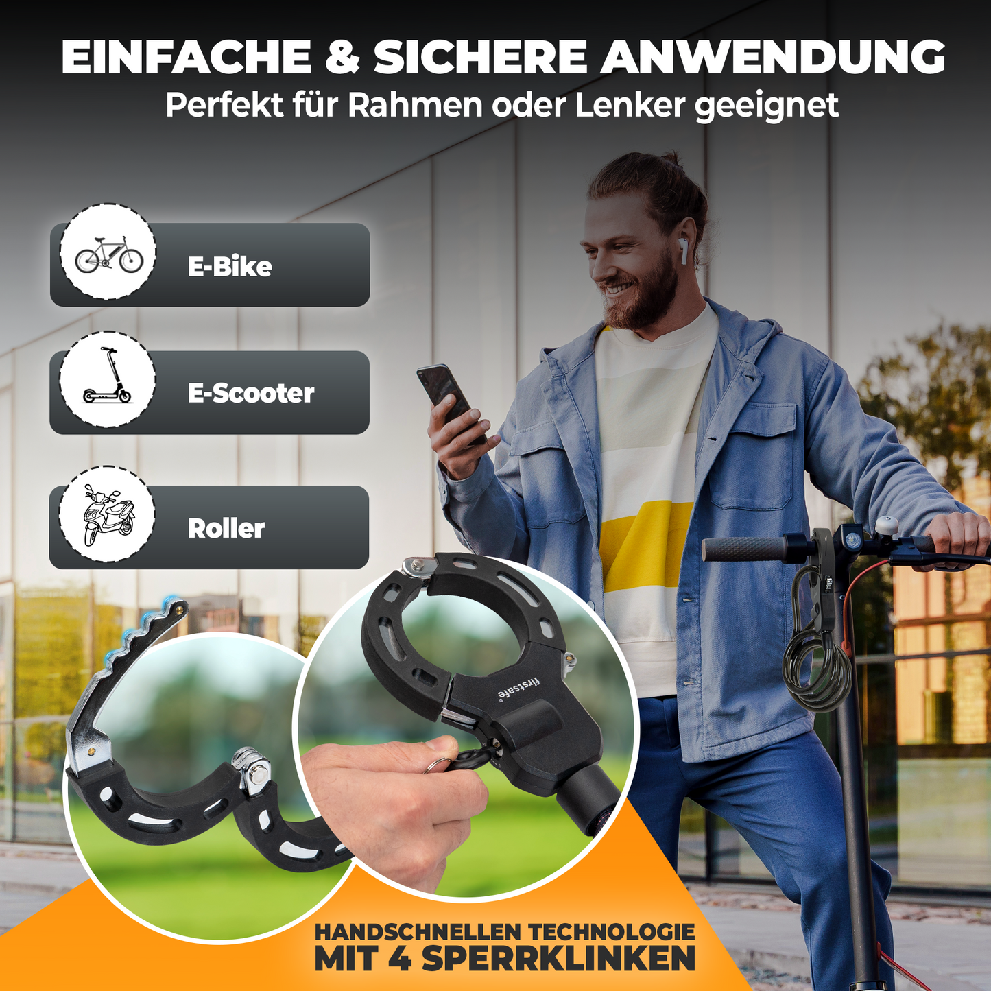 firstsafe® E-Scooter Handschellen-Kabelschloss