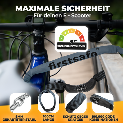 firstsafe® Fahrrad Kettenschloss mit Zahlencode