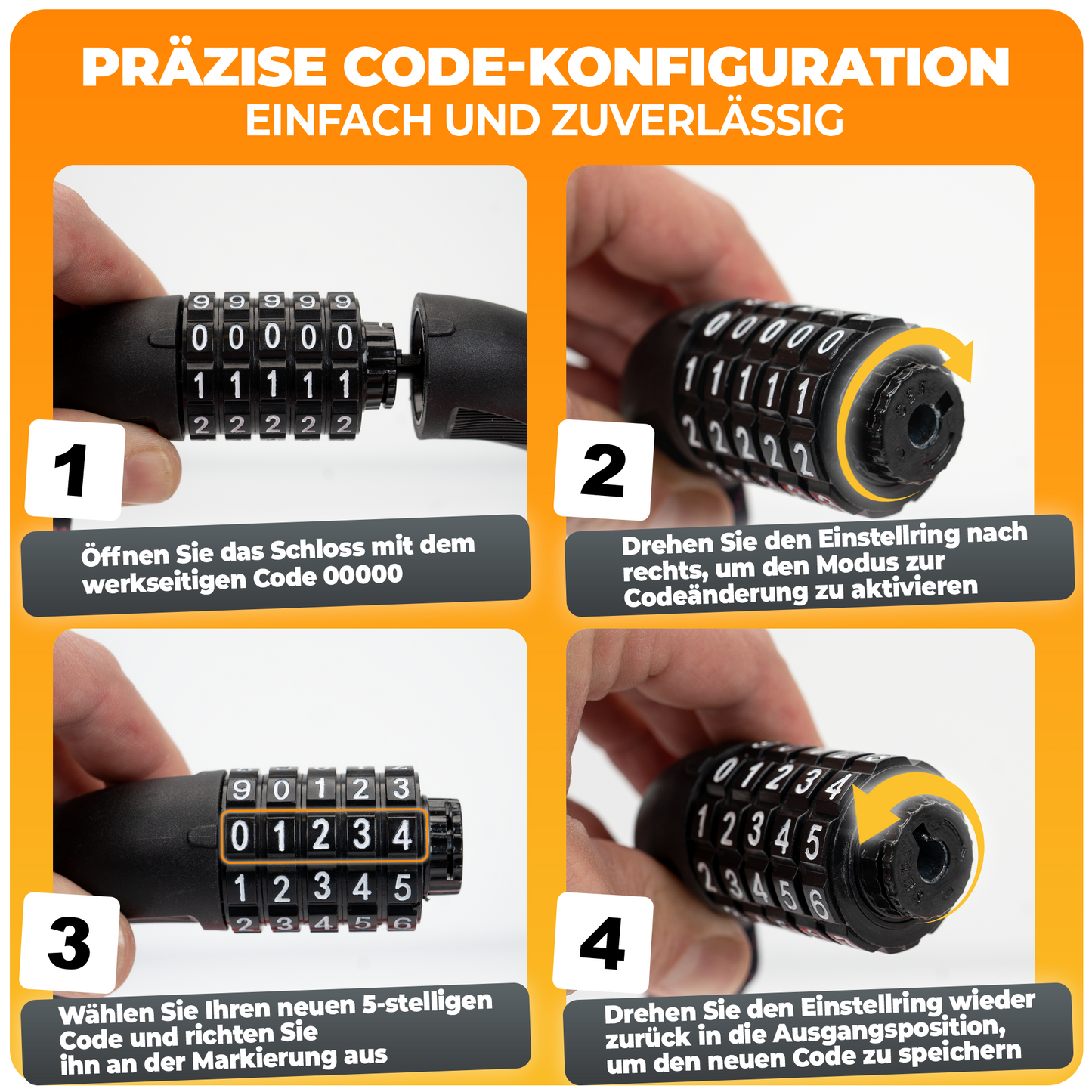 firstsafe® Fahrrad Kettenschloss mit Zahlencode