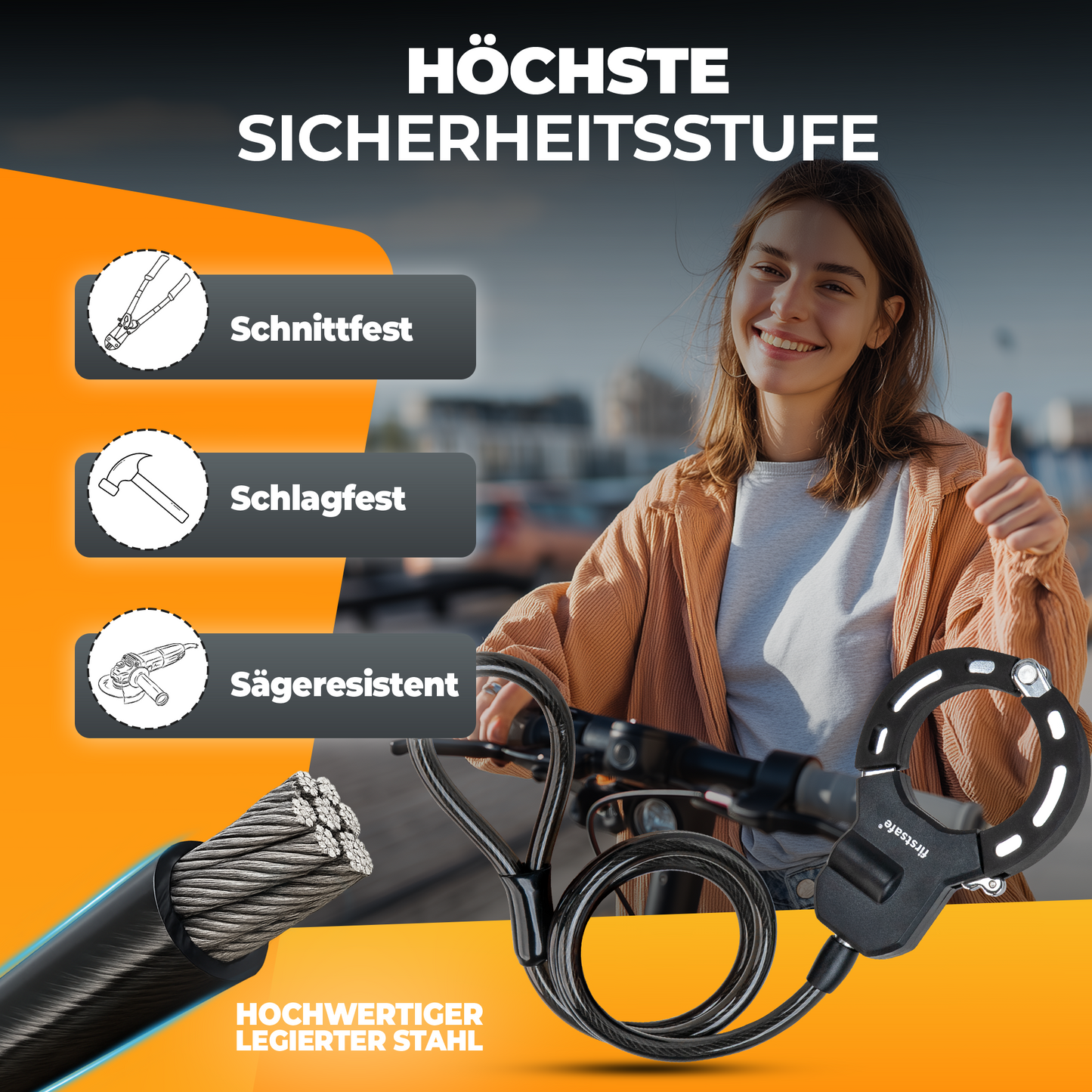 firstsafe® E-Scooter Handschellen-Kabelschloss