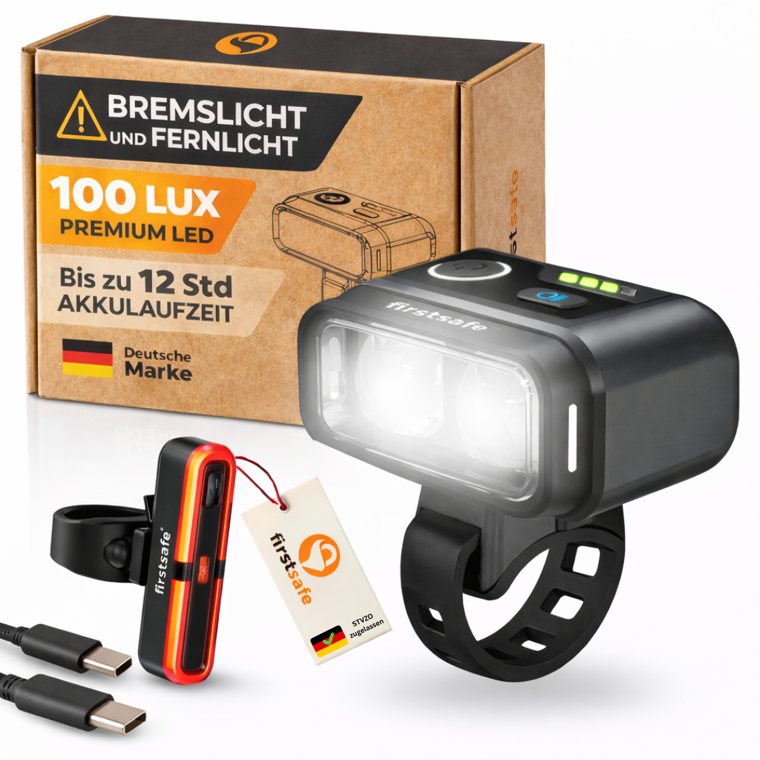 firstsafe® Fahrradlicht-Set Fernlicht & Bremslicht