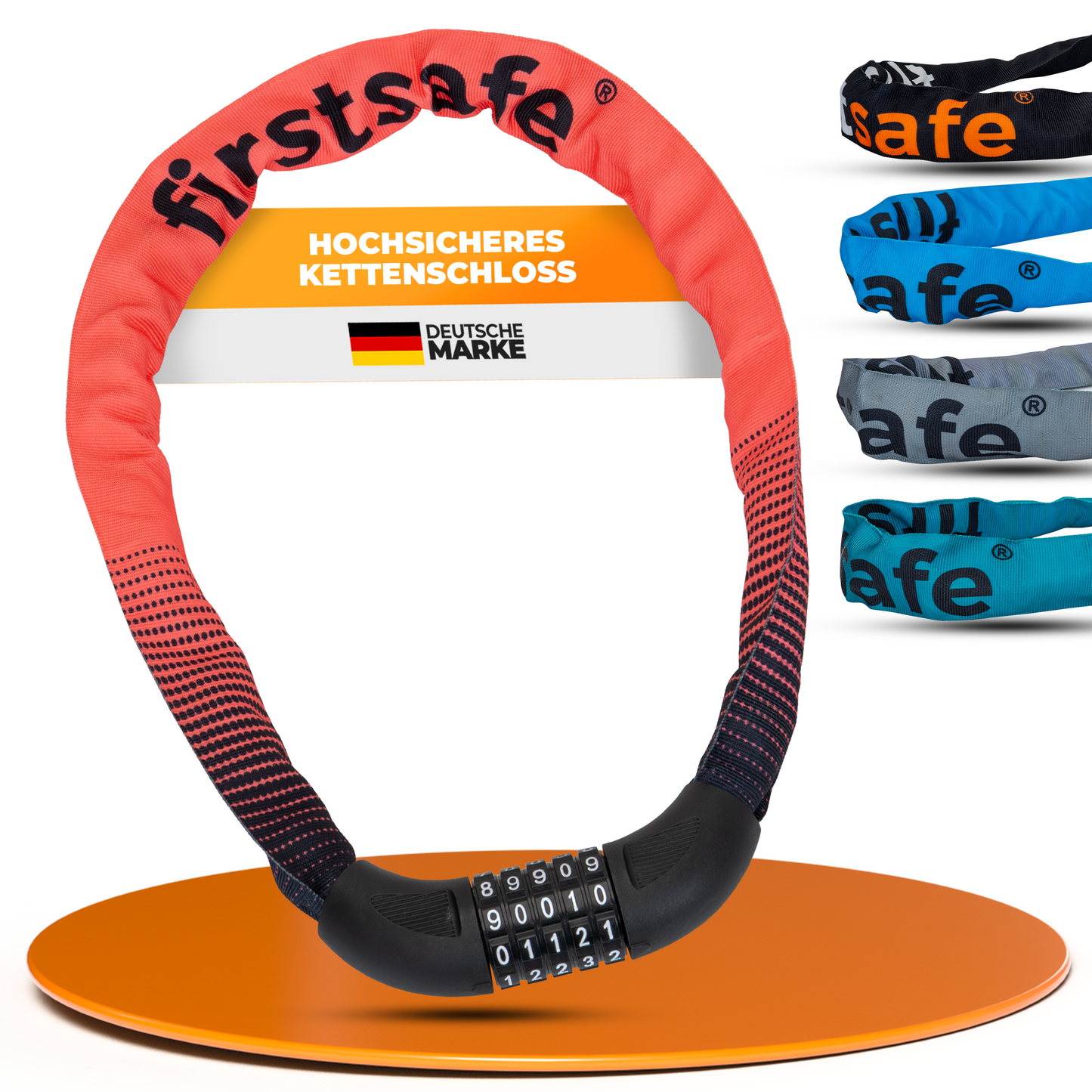 firstsafe® Fahrrad Kettenschloss mit Zahlencode